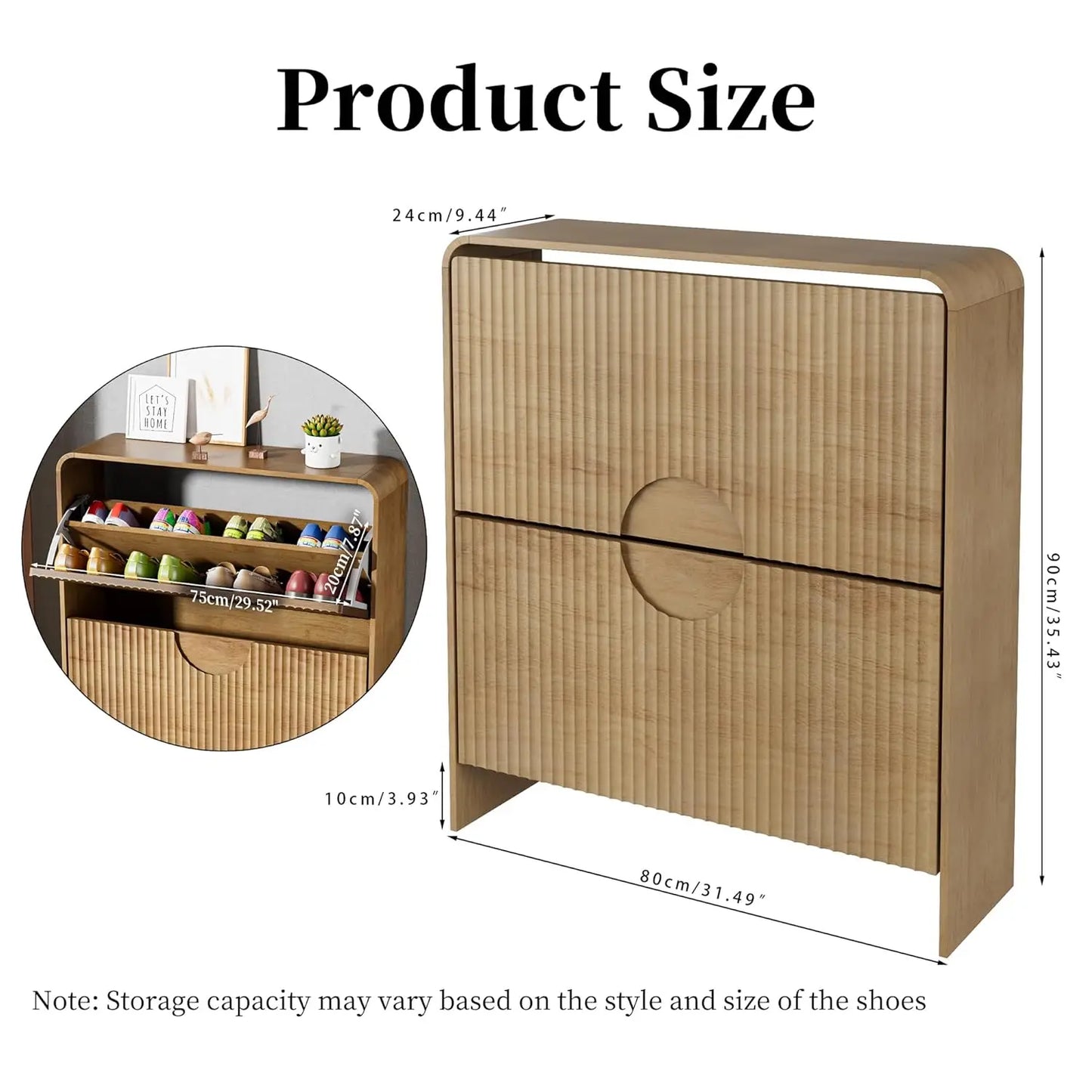 XIAOLANG Narrow Shoe Cabinet With Fluted Doors 2 Drawers