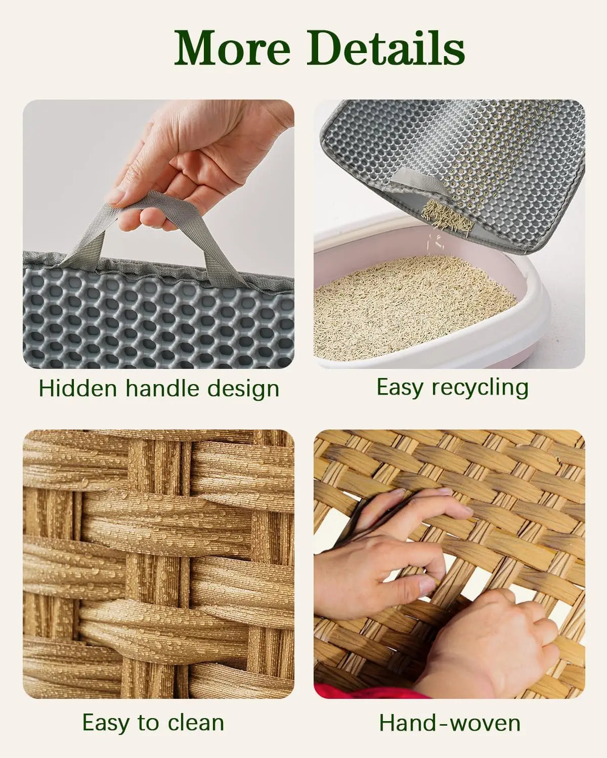 Rattan Cat Litter Box Enclosure With Mat And Hooks