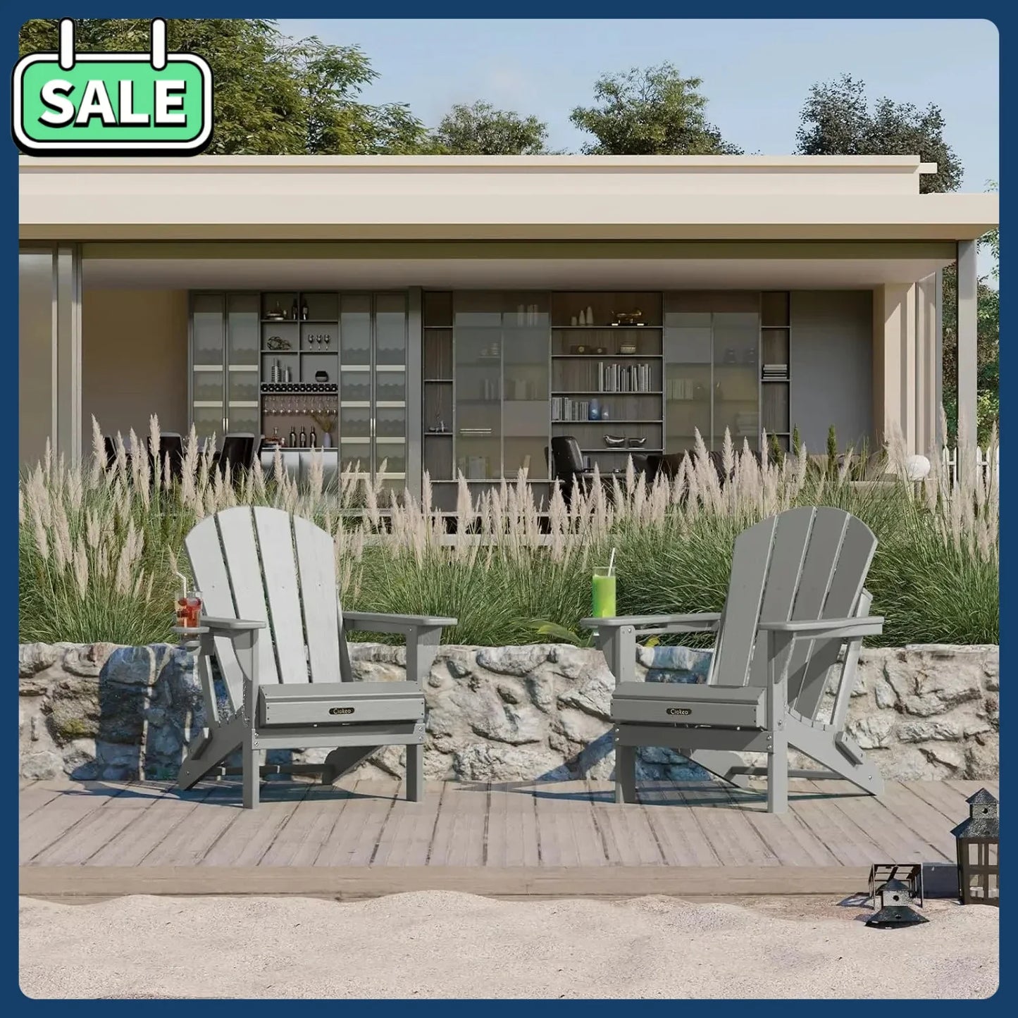 Weather Resistant Folding Adirondack Chairs 2 Pack With Cup Holders