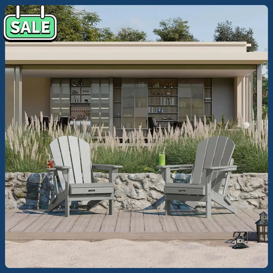 Weather Resistant Folding Adirondack Chairs 2 Pack With Cup Holders