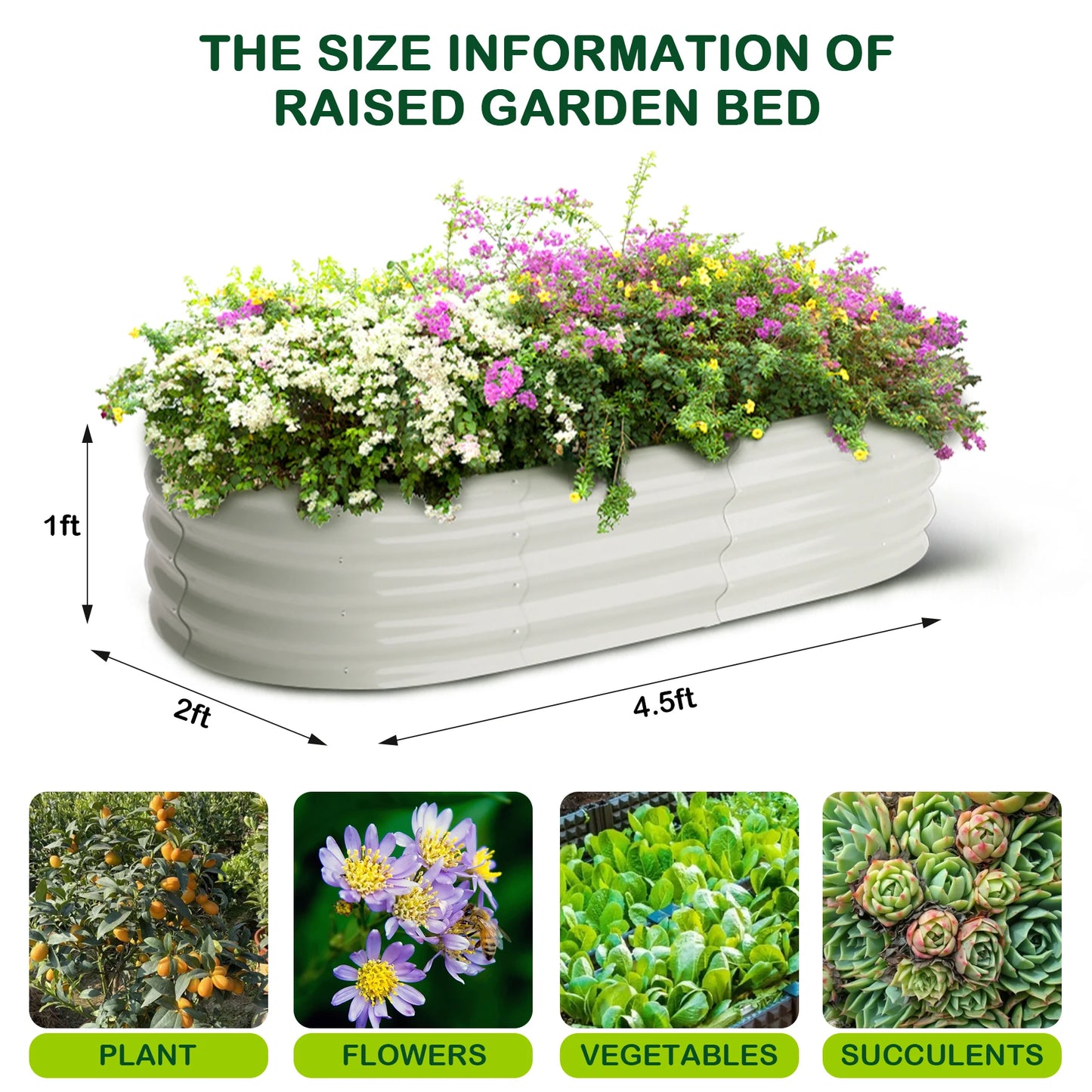 HiMISS Oval Galvanized Raised Garden Bed Pair Outdoor