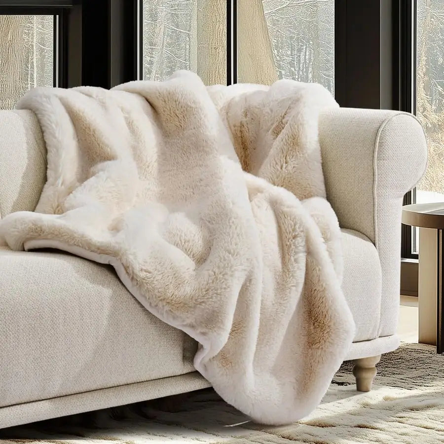 Ultimate Faux Fur Throw Blanket Plush Chinchilla For Sofa Bed