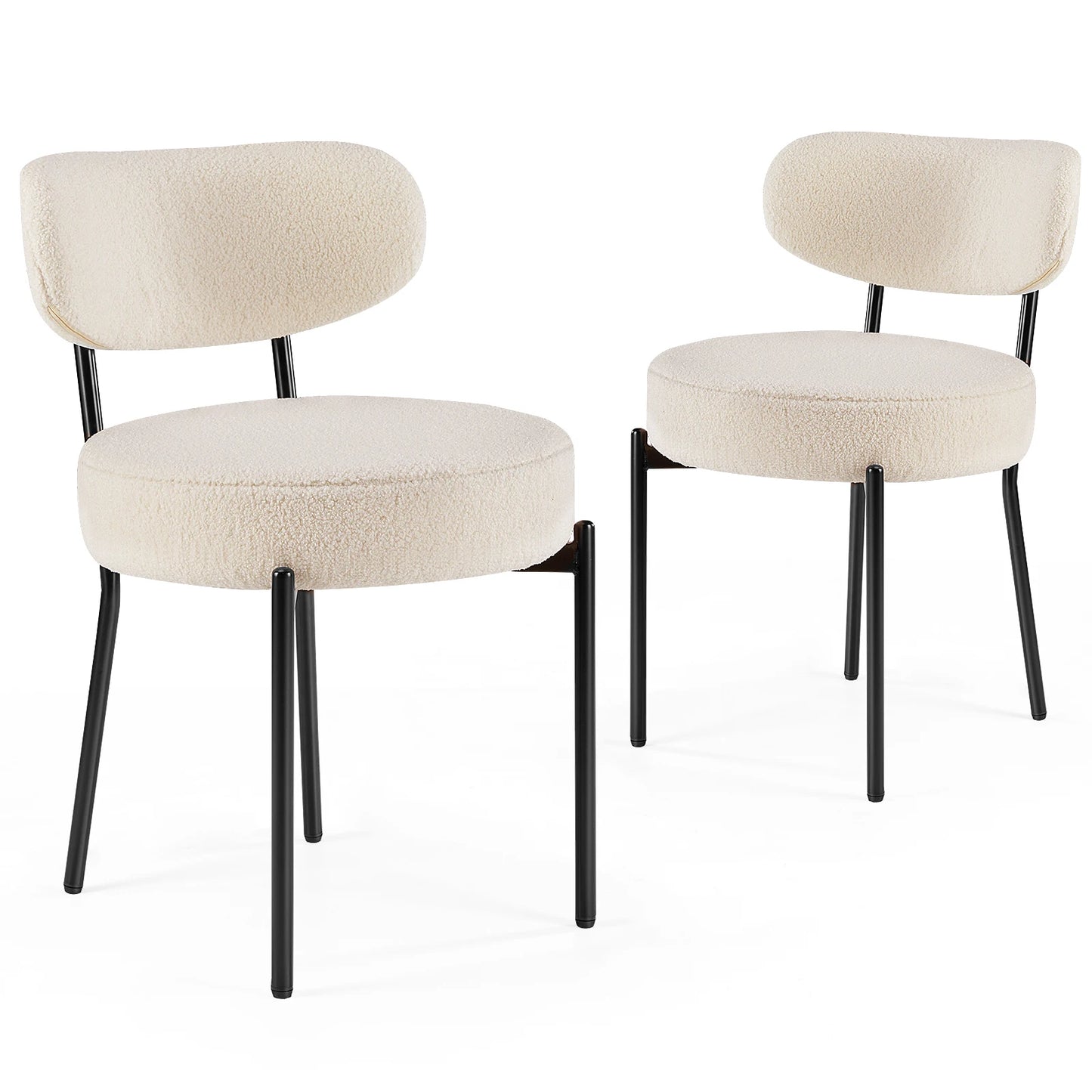 JHK Ergonomic Round Dining Chairs Set Plush Fabric Metal Legs