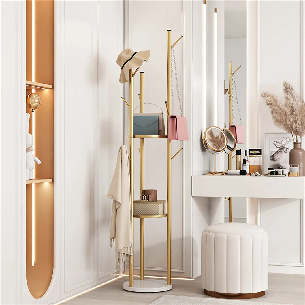 Wisfor Freestanding Metal Coat Rack With Marble Shelf Stand