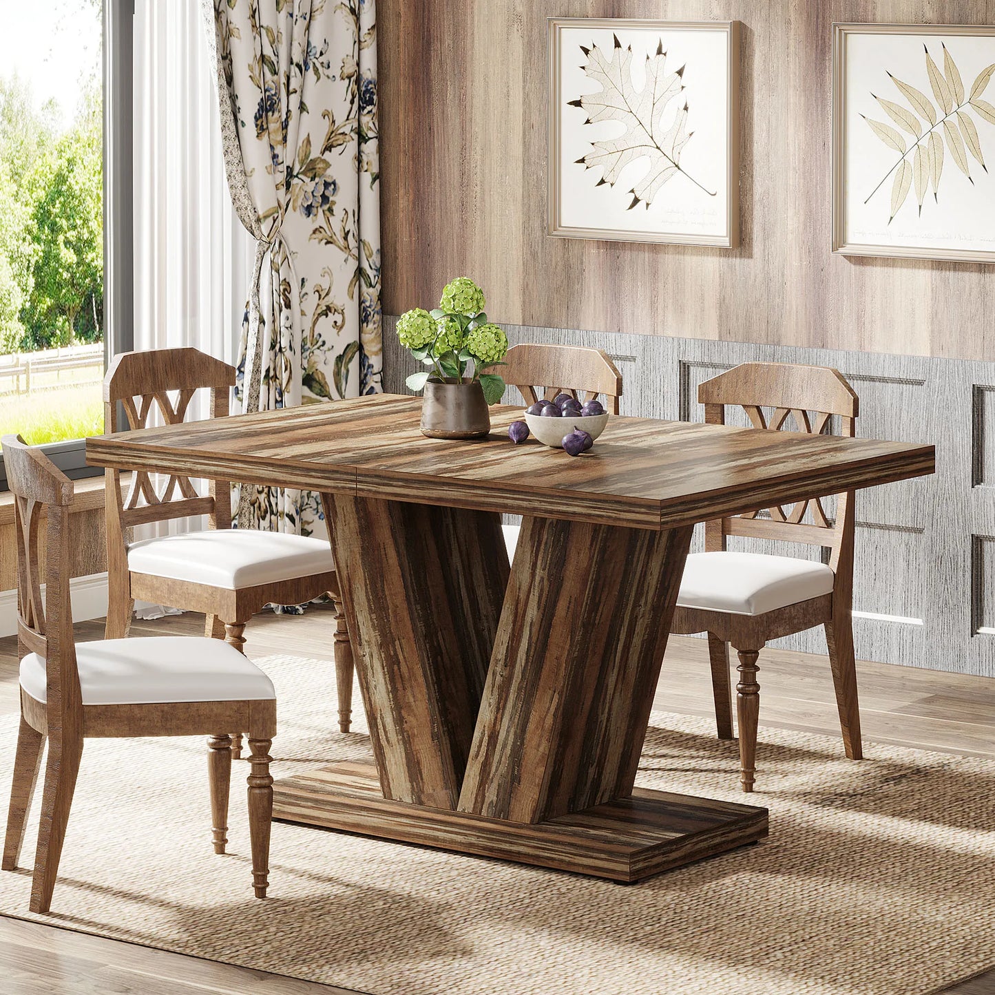 Tribesigns Dining Table For 4-6 With Heavy Duty Pedestal Wood