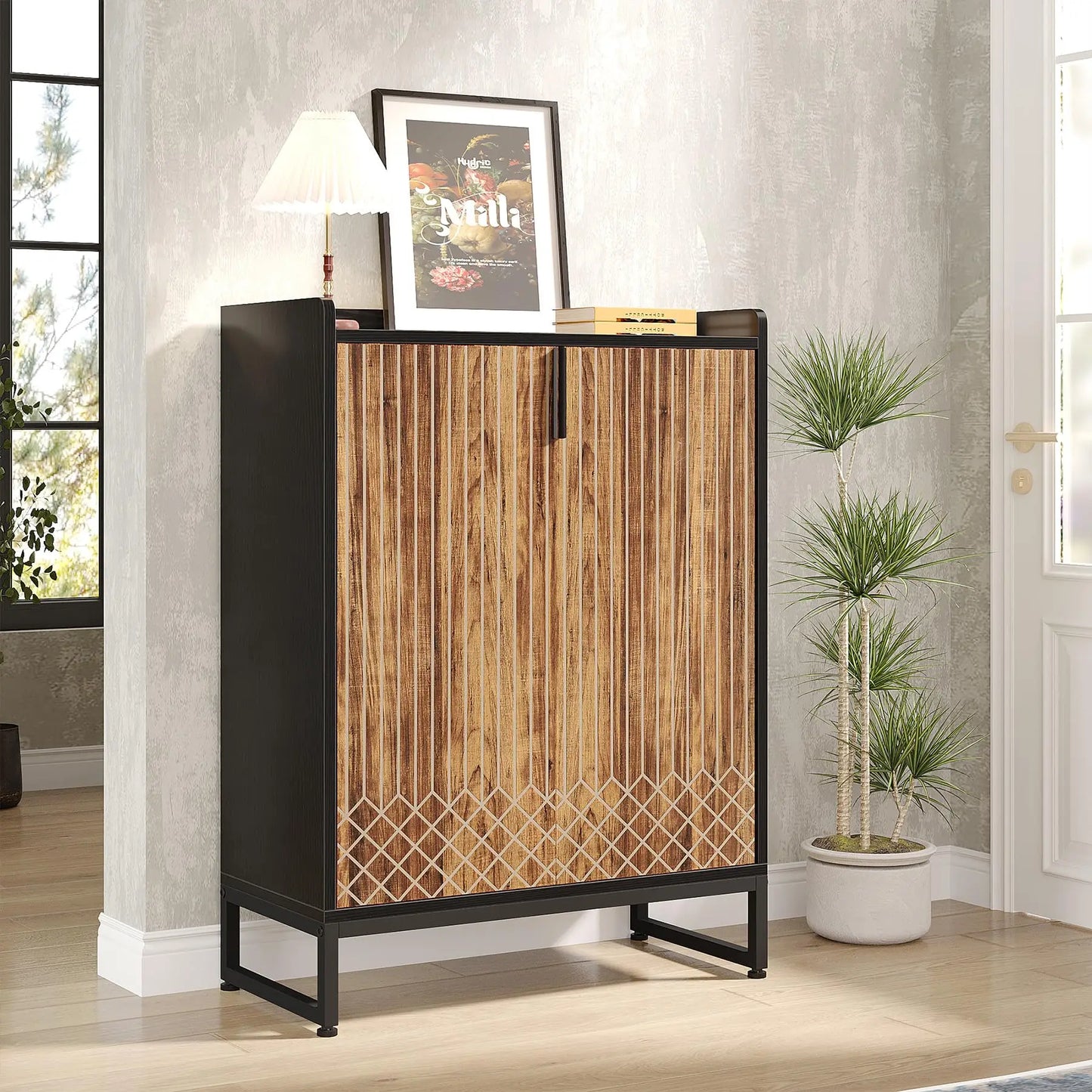 Tribesigns 5 Tier Shoe Cabinet With Doors Wooden Storage Organizer