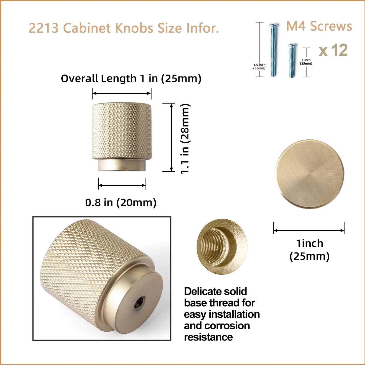 Goo-Ki Antique Brass Knurled Cabinet Pulls For Kitchen Cabinets