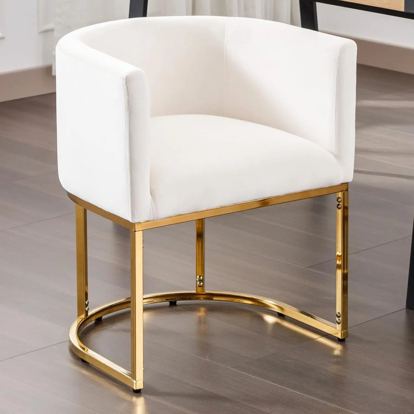 Faux Leather Dining Chair With Barrel Back And Gold Frame