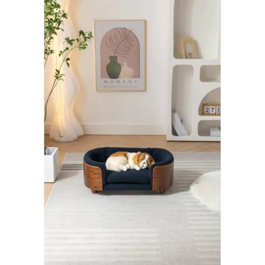 Scandinavian Elevated Dog Bed With Solid Wood Legs Walnut Frame Cashmere Cushion