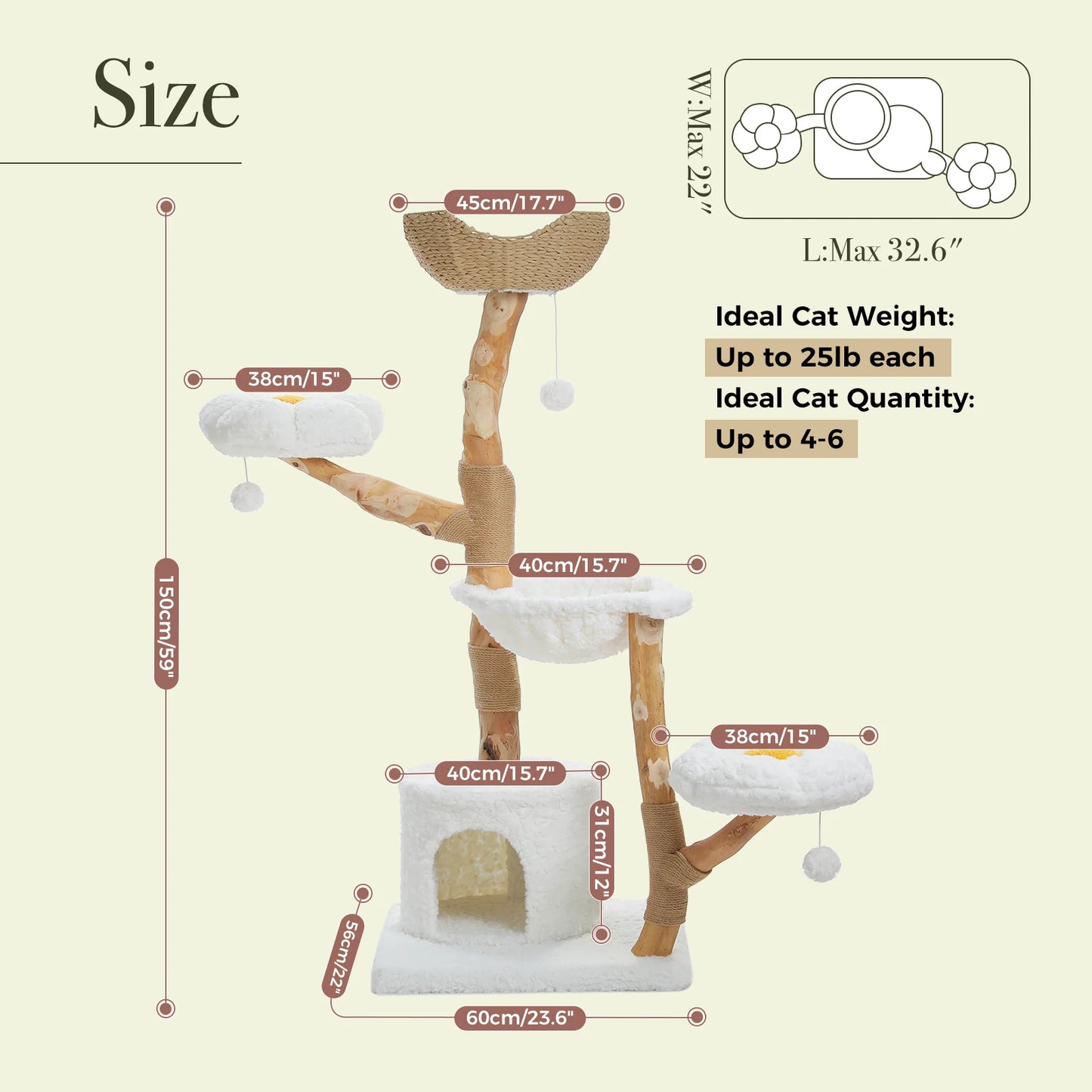 PAWZ Road Cat Tree Tower With Sisal Post And Wicker Bed Indoor