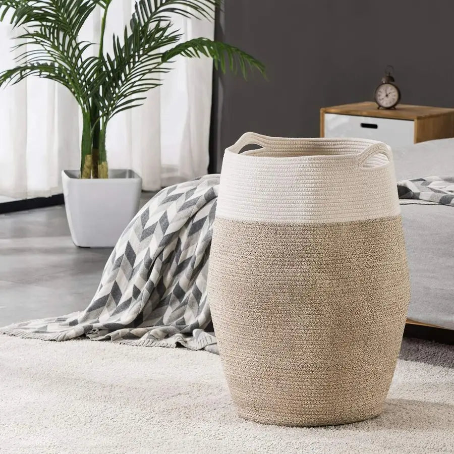 Rope Laundry Hamper Woven Collapsible Basket For Laundry Room