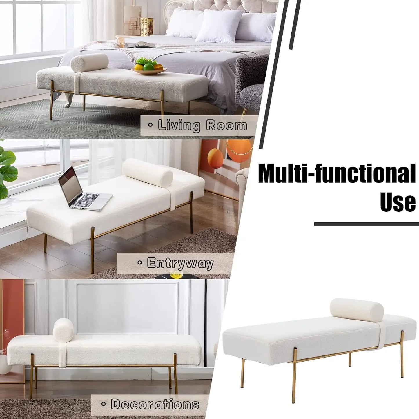 Modern Upholstered End Of Bed Bench With Detachable Pillow
