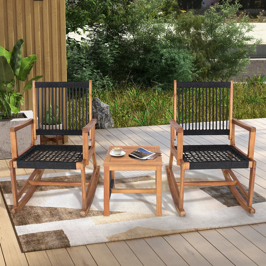 HOMASIS 3 Piece Patio Acacia Wood Bistro Table Rocking Chair