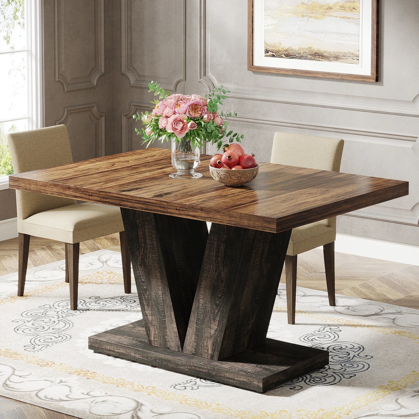 Tribesigns Dining Table For 4-6 With Heavy Duty Pedestal Wood