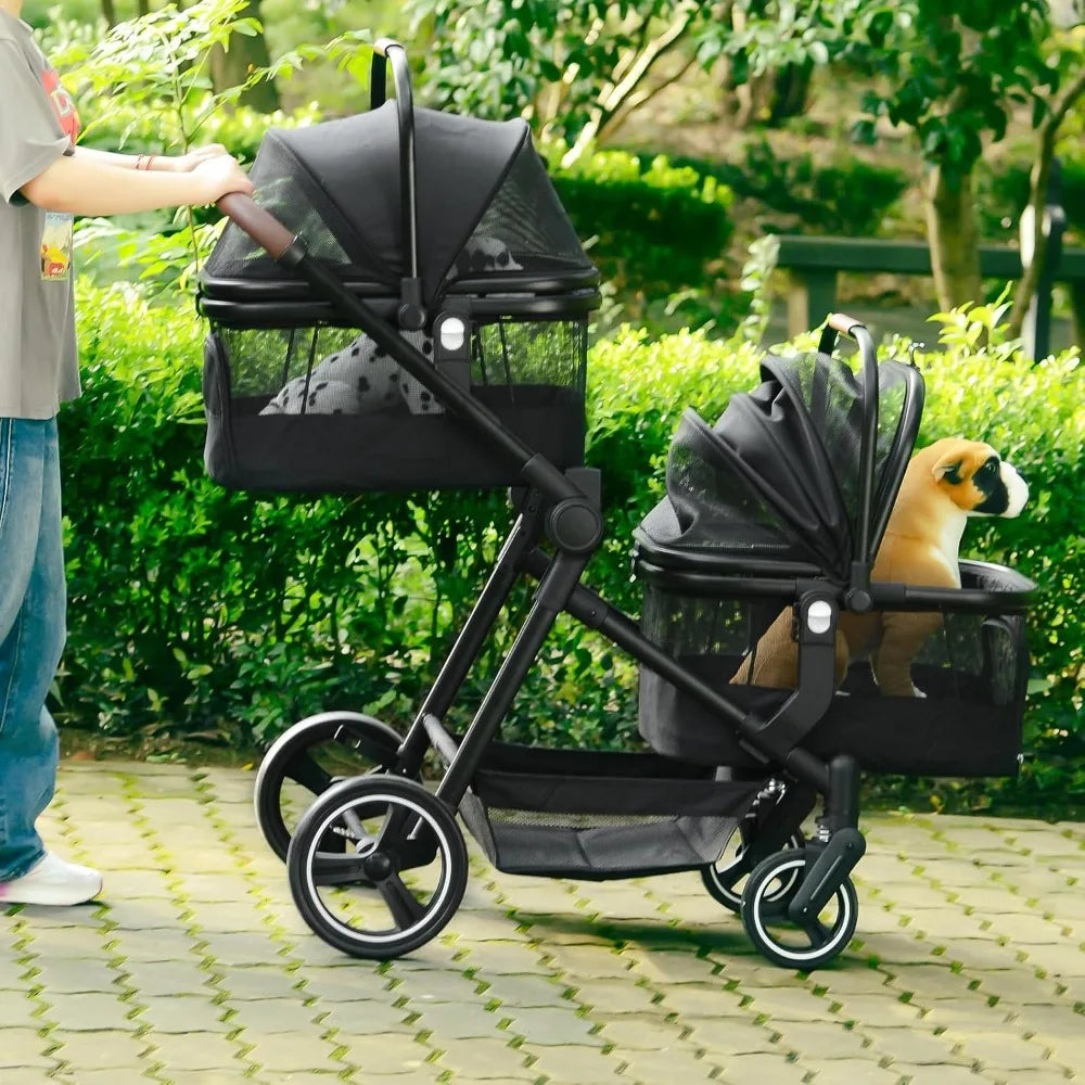 Lightweight Foldable Double Pet Stroller For Cats And Dogs