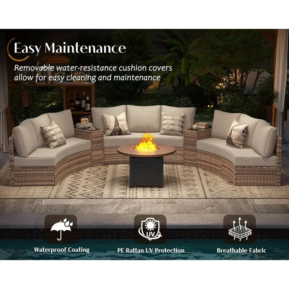 Outdoor Wicker Sectional Sofa Set With Storage Wedge Table