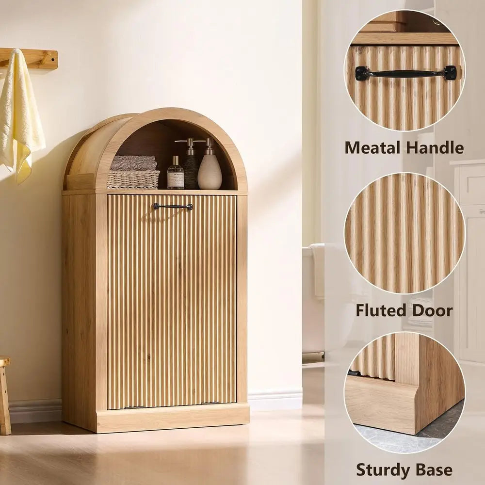 Arched Tilt Out Fluted Trash Can Cabinet With Open Shelf