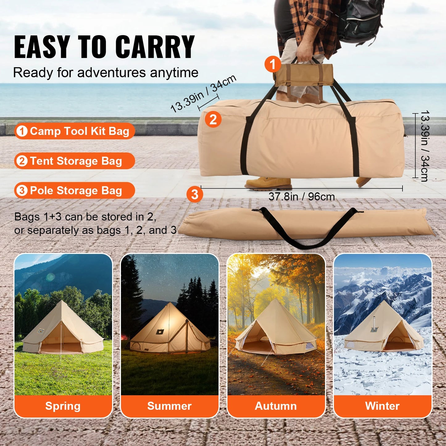 SucceBuy Canvas Bell Tent For Camping With Stove Breathable Design