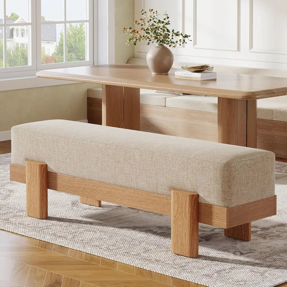 LuxeMerge Upholstered Dining Bench With Fabric Padded Seat MDF Frame