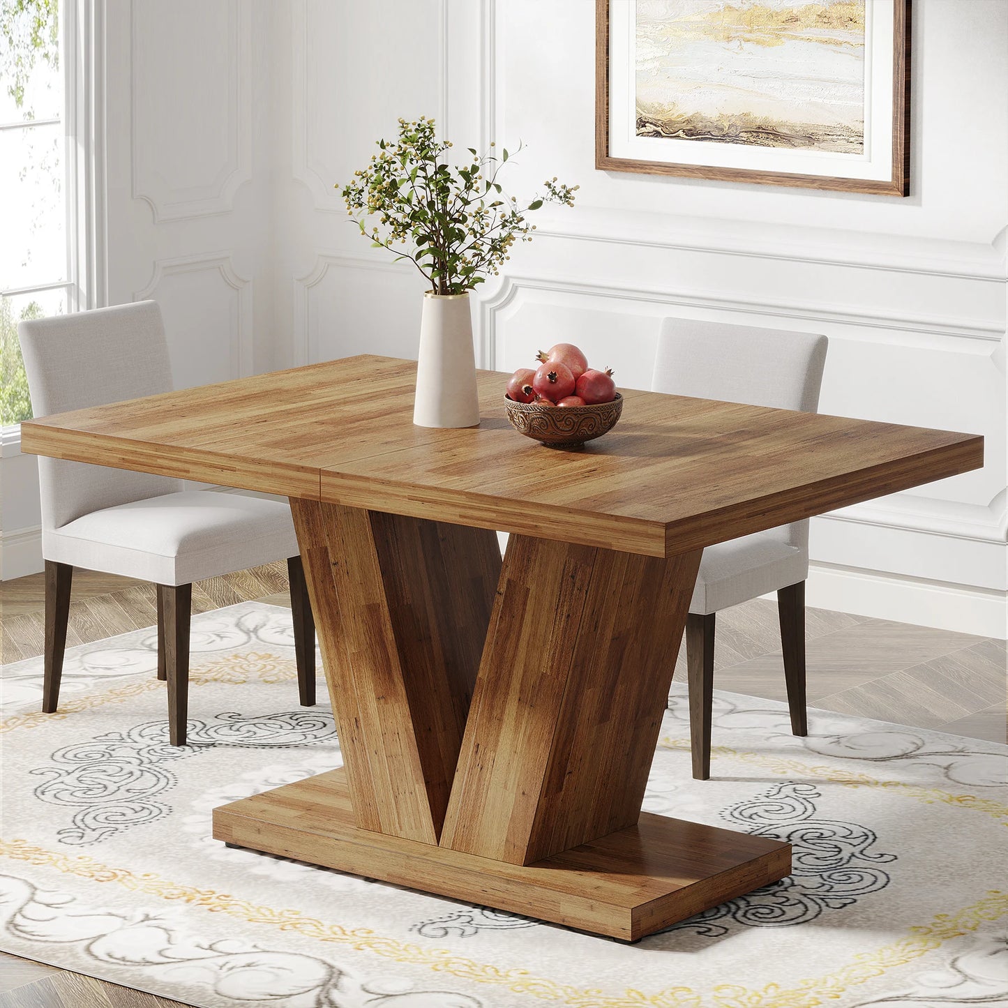 Tribesigns Dining Table For 4-6 With Heavy Duty Pedestal Wood