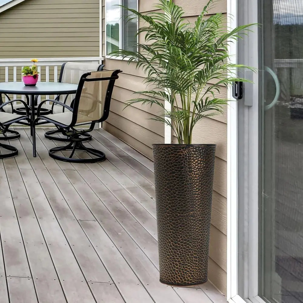 Hand-Hammered Metal Planters With Inside Pots Duo Set