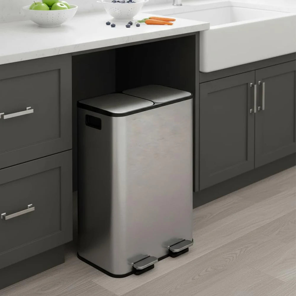 TWISTER Stainless Steel Dual Trash Can With Lid And Pedal