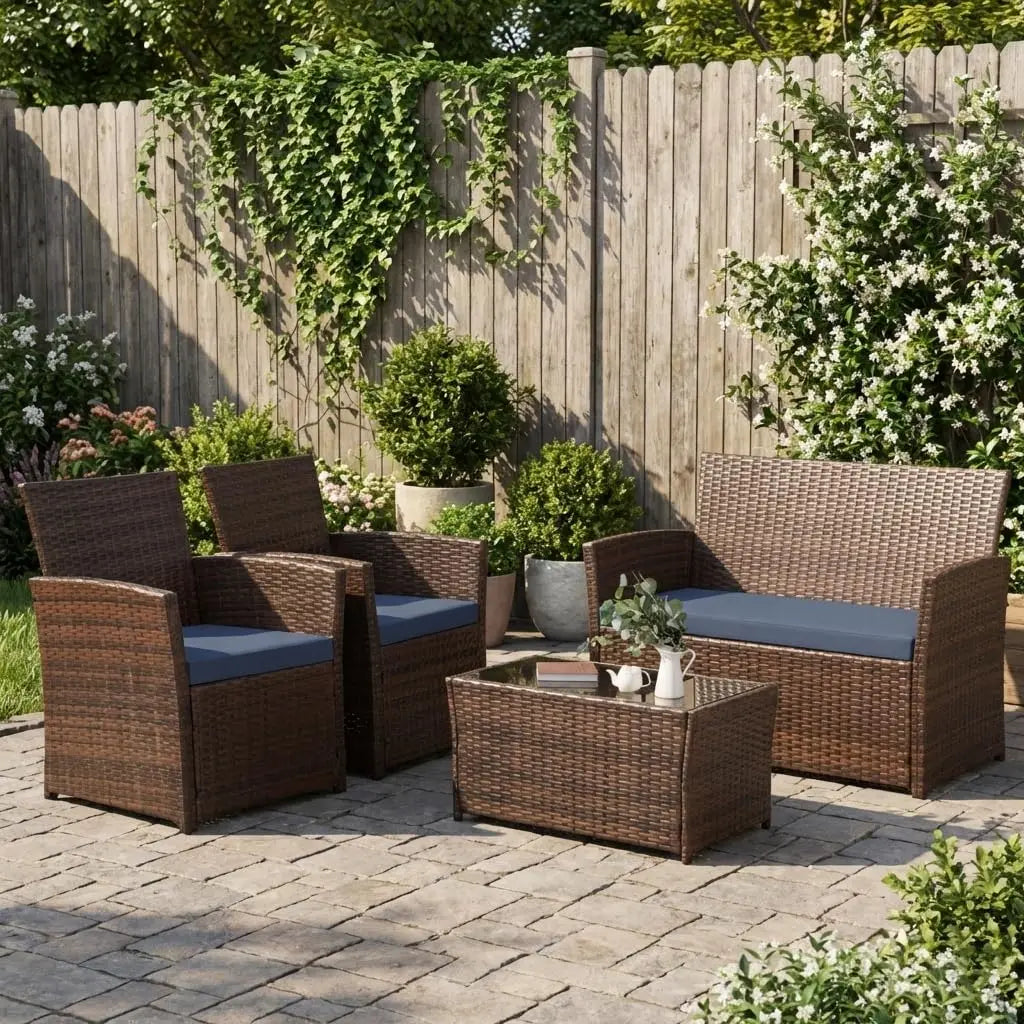 Outdoor 4-Piece Rattan Patio Furniture Set With Table And Chairs
