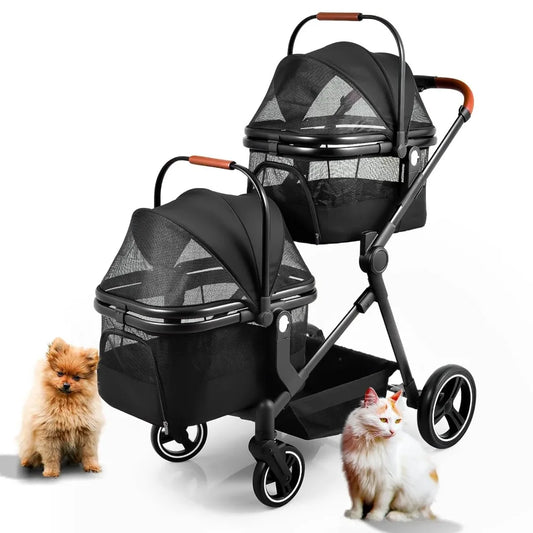 Lightweight Foldable Double Pet Stroller For Cats And Dogs