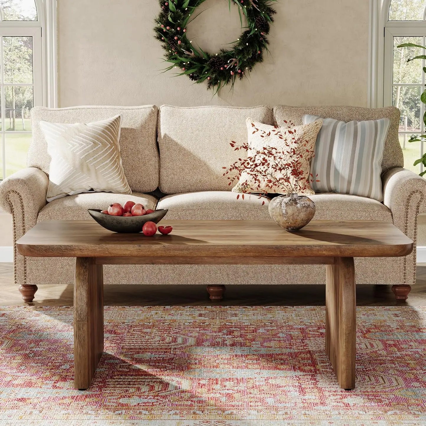 Little Tree Rectangle Wood Coffee Table Farmhouse Living Room Table