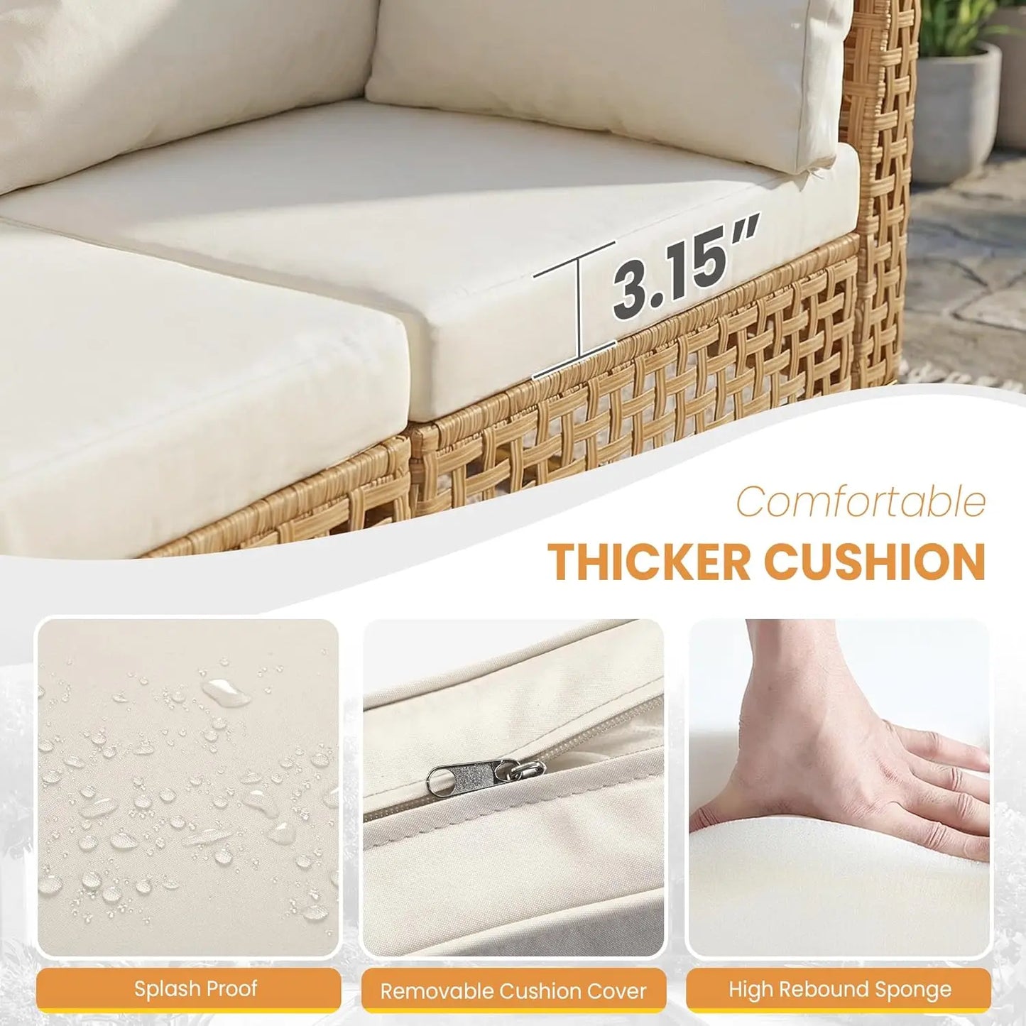 7 Piece Wicker Patio Sectional Set With Cushions And Glass Coffee Table