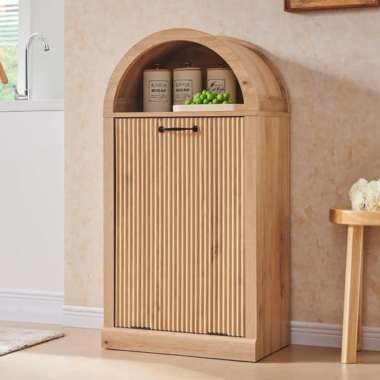 Arched Tilt Out Fluted Trash Can Cabinet With Open Shelf