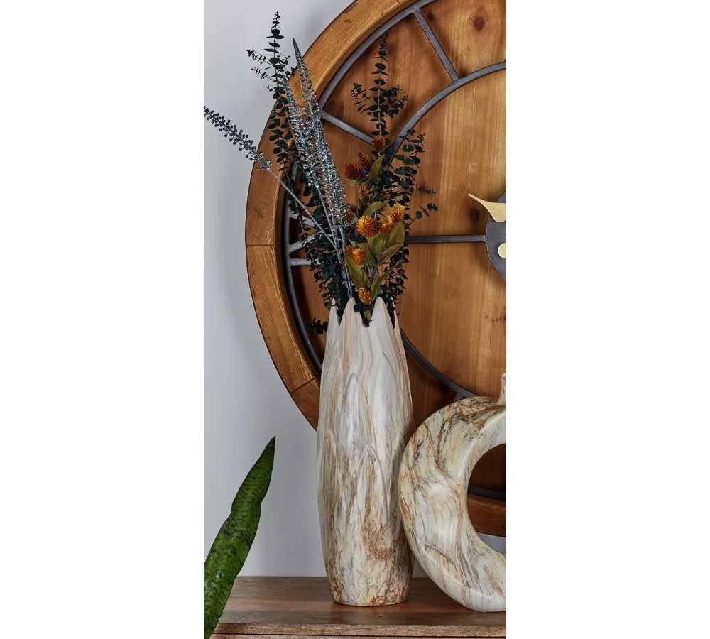 Modern Ceramic Vase With Marbled Finish Angled Edge Rustic Accents