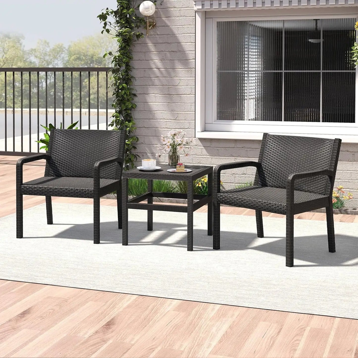 Patio Furniture Set 3 Piece Outdoor Wicker Conversation Set