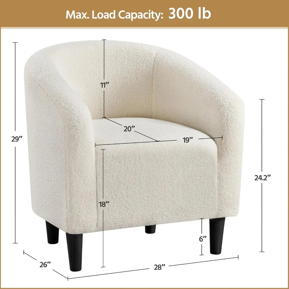 Boucle Barrel Chair With Sherpa Upholstery For Living Room