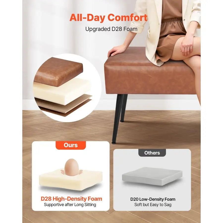 XMSJ PU Leather Bedroom Bench With Metal Legs And Stitching