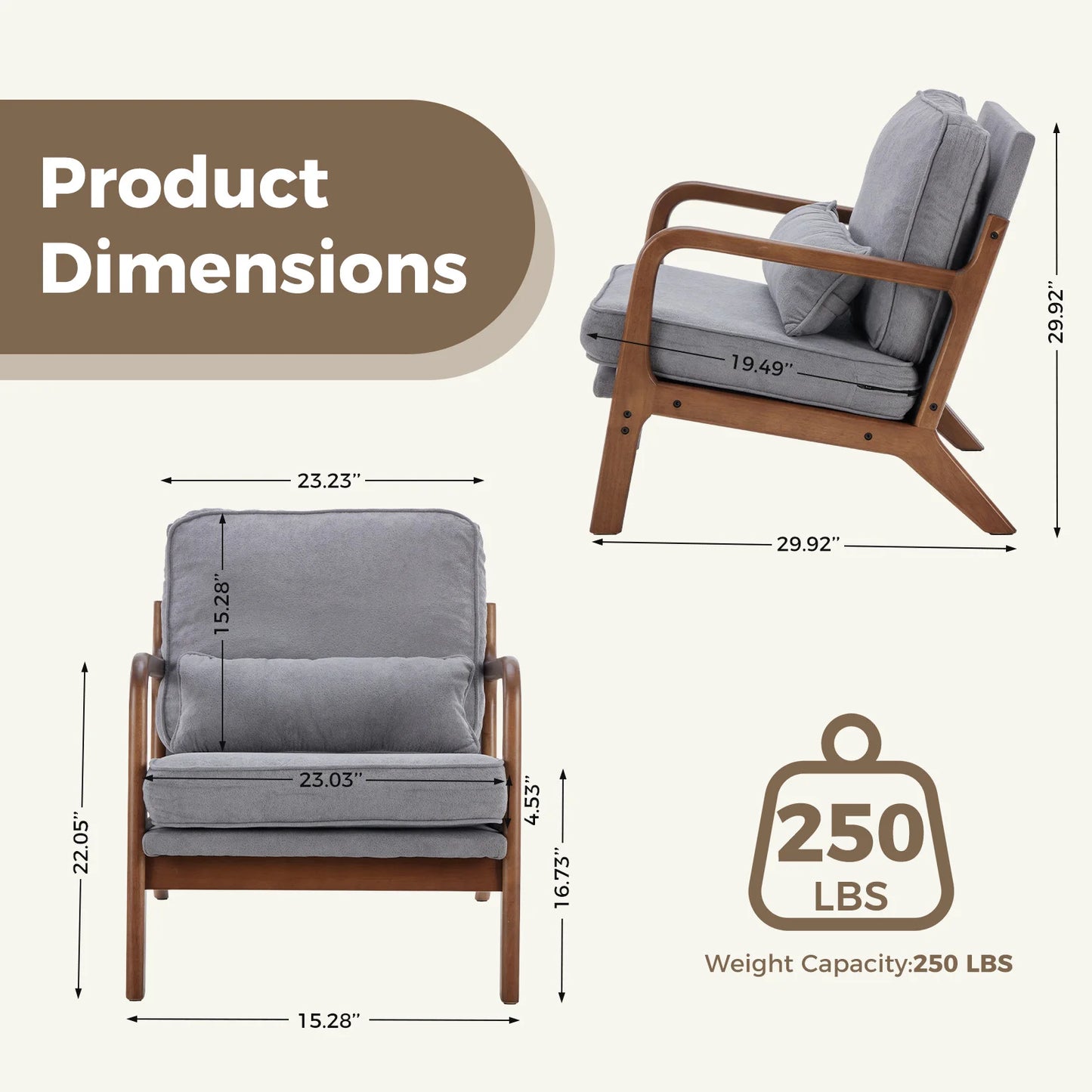 JHK Mid Century Modern Chair With Wooden Frame And Armrests