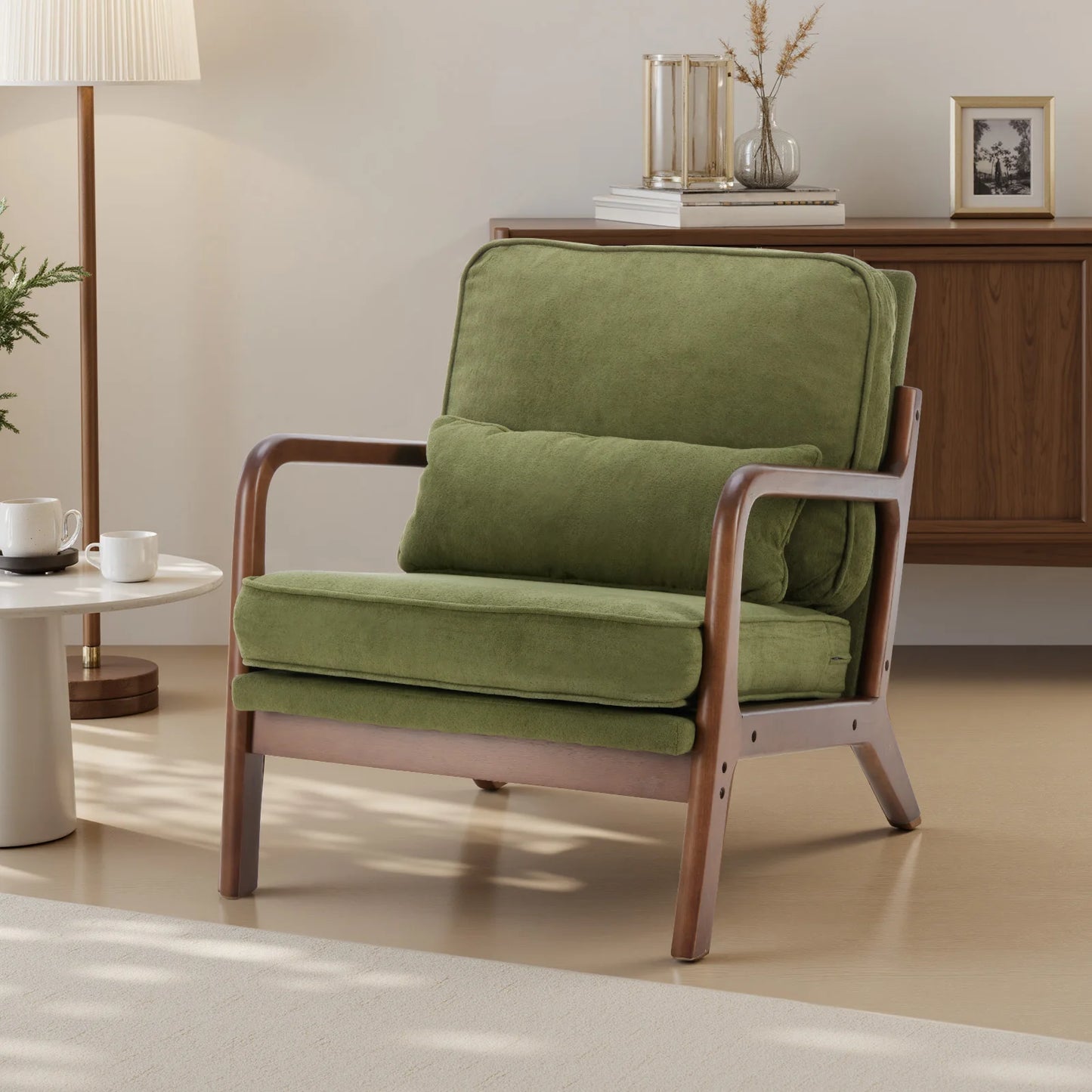 JHK Mid Century Modern Chair With Wooden Frame And Armrests