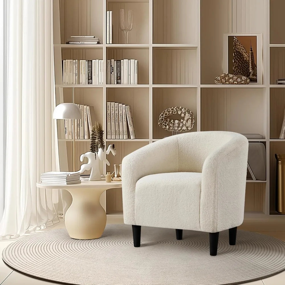 Boucle Barrel Chair With Sherpa Upholstery For Living Room