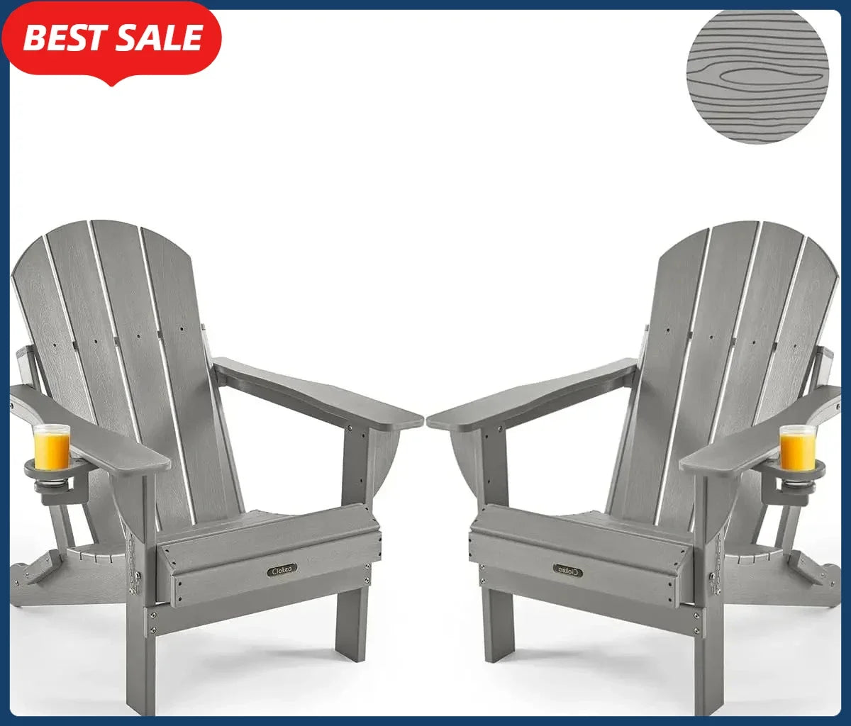 Weather Resistant Folding Adirondack Chairs 2 Pack With Cup Holders