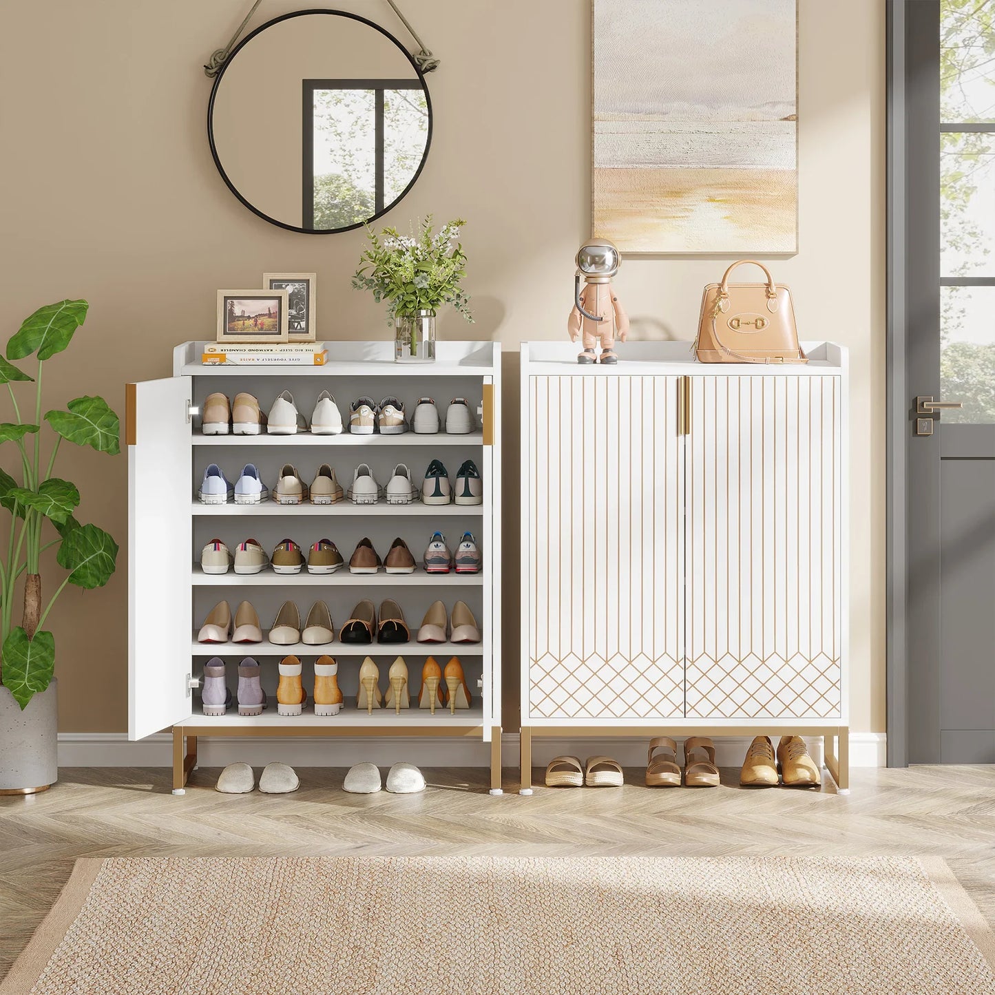 Tribesigns 5 Tier Shoe Cabinet With Doors Wooden Storage Organizer