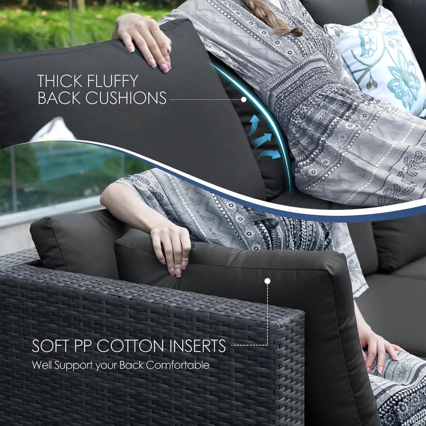 Modern Luxury Patio Armless Sofa Set 2 Piece Outdoor Wicker