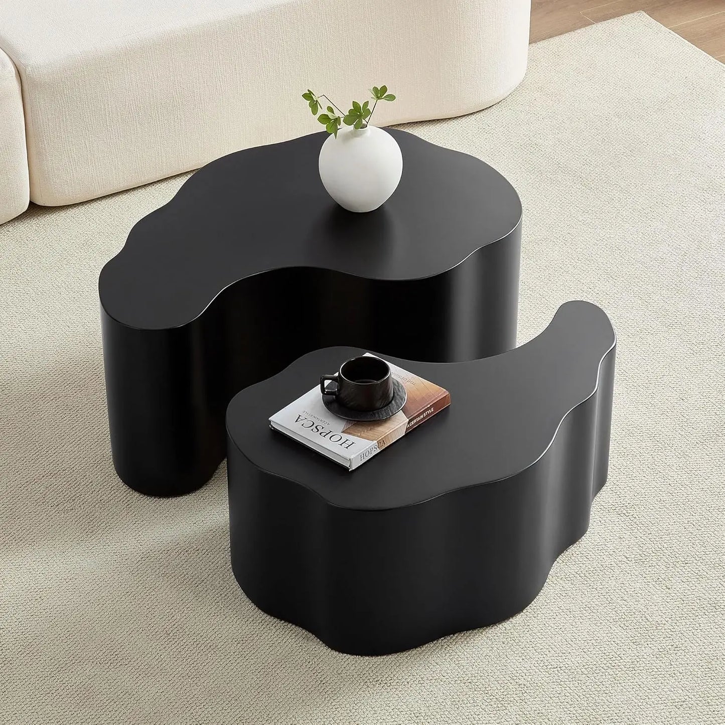 Round Wood Drum Coffee Table Set Of Two No Assembly