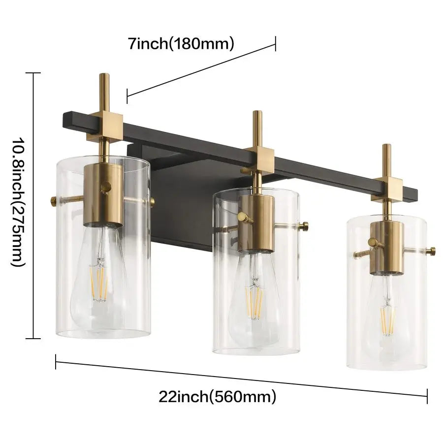 Vintage Vanity Lights 3-Light Glass Shade Bathroom Fixture Over Mirror