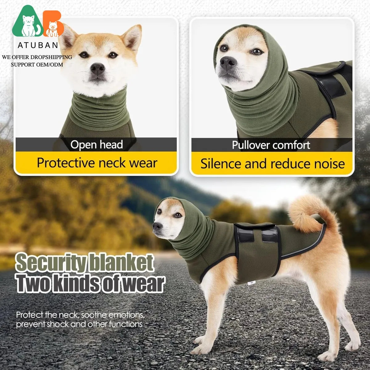 ATUBAN Dog Anxiety Vest Coat For Vet Visits And Thunder