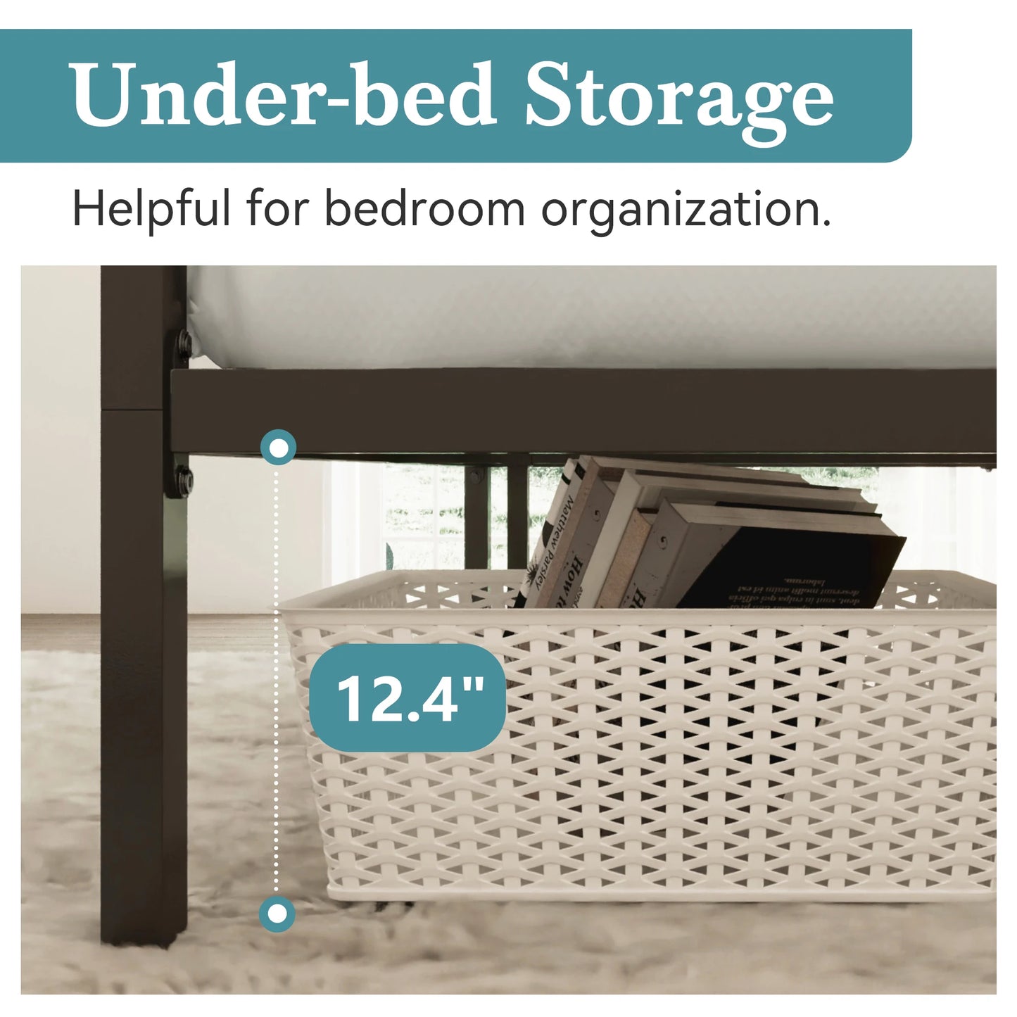 HOOMI Canopy Bed Frame Four Poster With Metal Crossbars