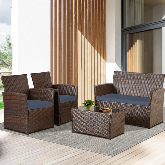 Outdoor 4-Piece Rattan Patio Furniture Set With Table And Chairs