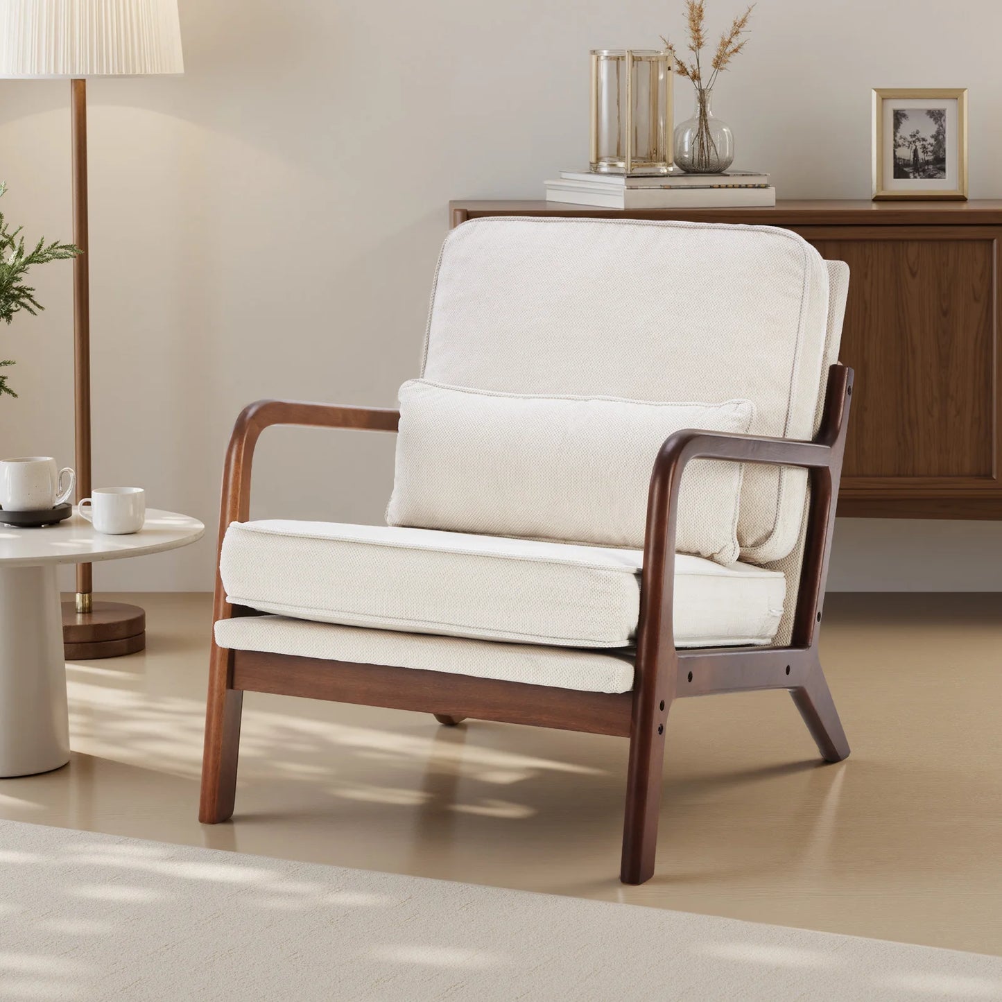 JHK Mid Century Modern Chair With Wooden Frame And Armrests