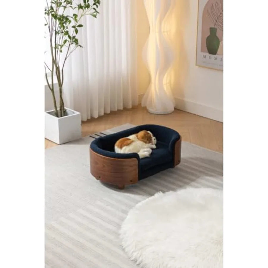 Scandinavian Elevated Dog Bed With Solid Wood Legs Walnut Frame Cashmere Cushion