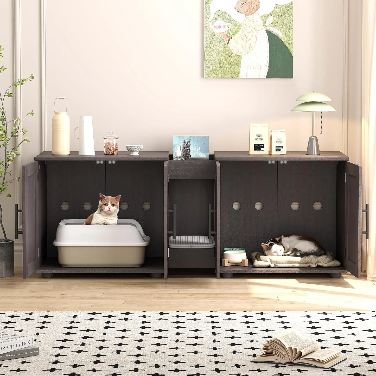 HiMISSCN Double Room Litter Box Enclosure For Cats