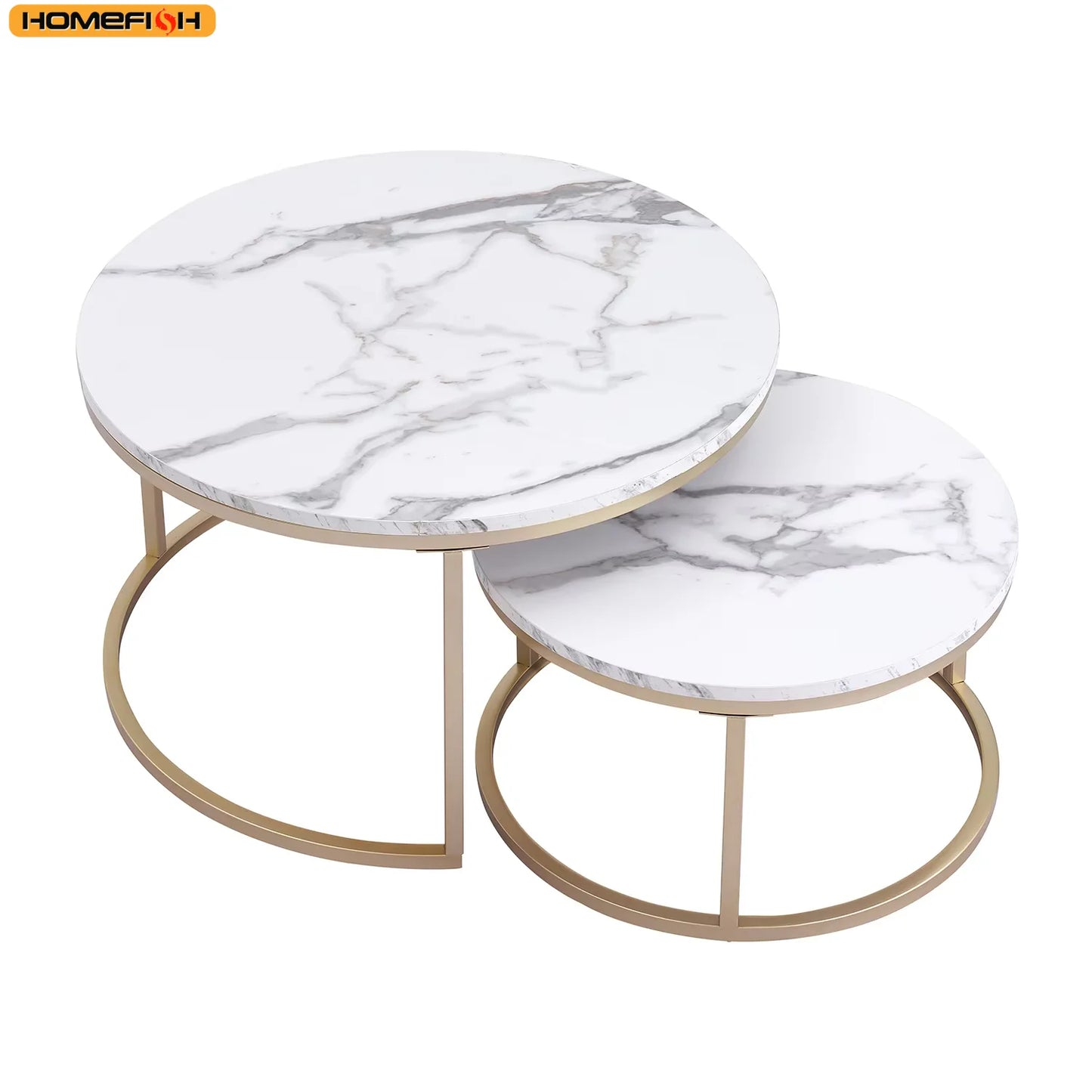 Two Piece Round Coffee Table End Table Nordic Marble Glass